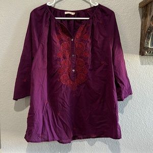 Pink Chicken Embroidered Peasant Top